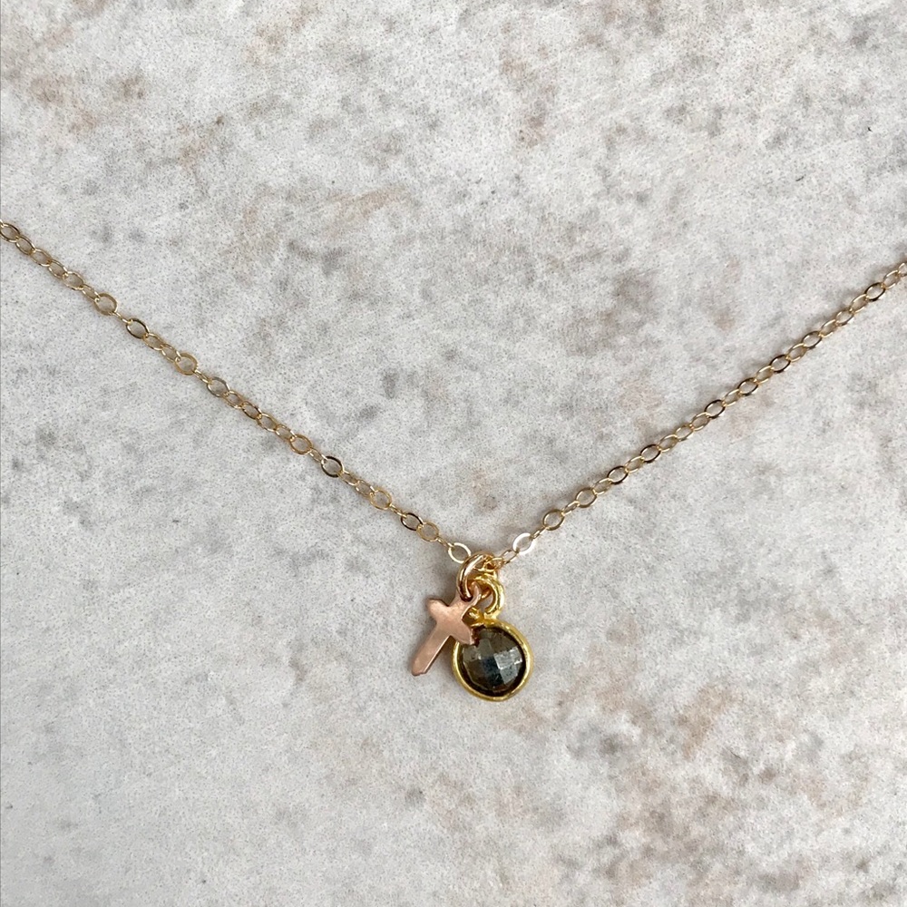 SBW Pyrite and solid gold tiny cross